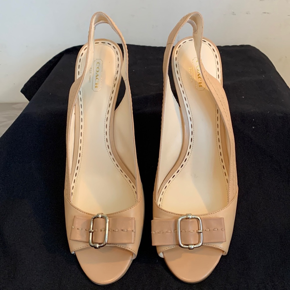 Coach beige leather sling back/slip on ladies heels